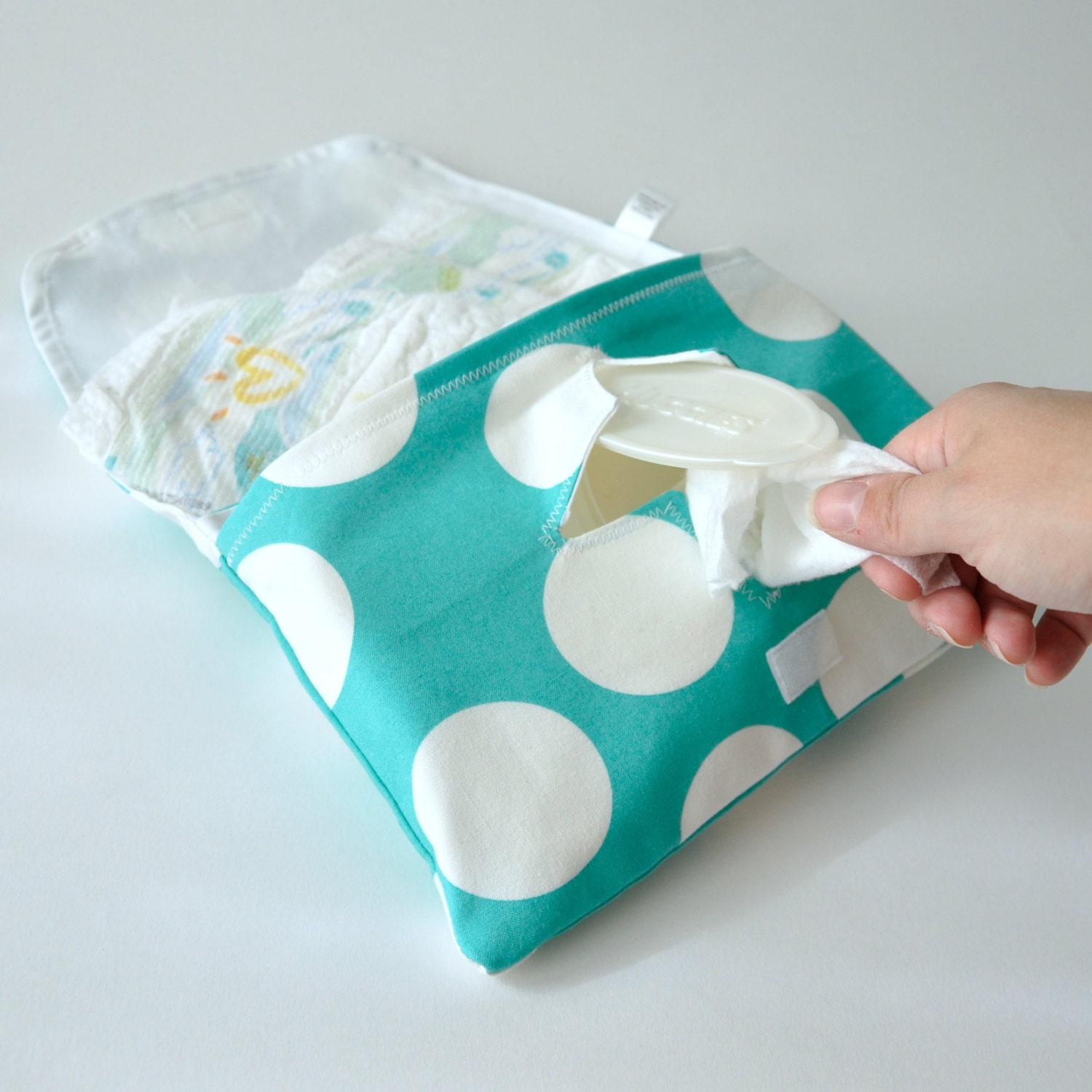 Aqua Polka Dot Diaper and Wipe Clutch