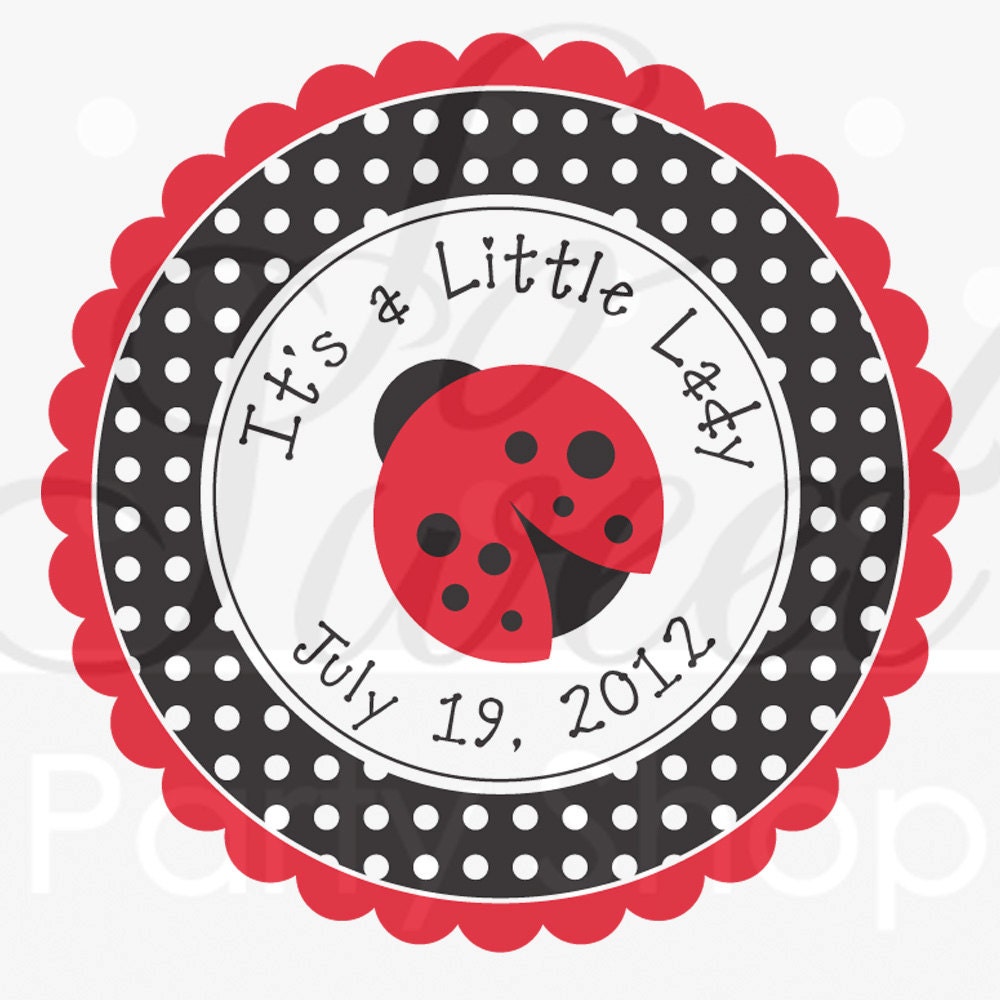 24 Party Favor Stickers - Ladybug - Baby Shower or Birthday Party Decorations - Personalized Stickers