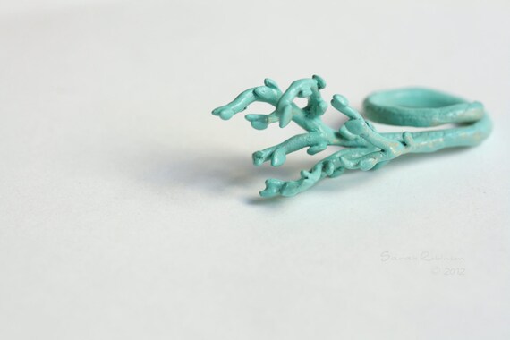 Mint Tree Branch Ring Green Enamel Brass