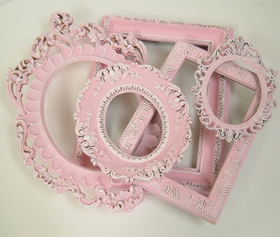 Shabby Chic Picture Frame Pastel Pink Picture Frame Set Ornate Frames Wedding Nursery Shabby Chic Home Decor