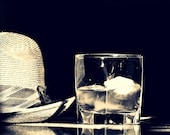 Man in the Afternoon - 8x10 Fine Art Photography - Vintage Straw Fedora Hat, Cocktail Hour, Scotch Glass