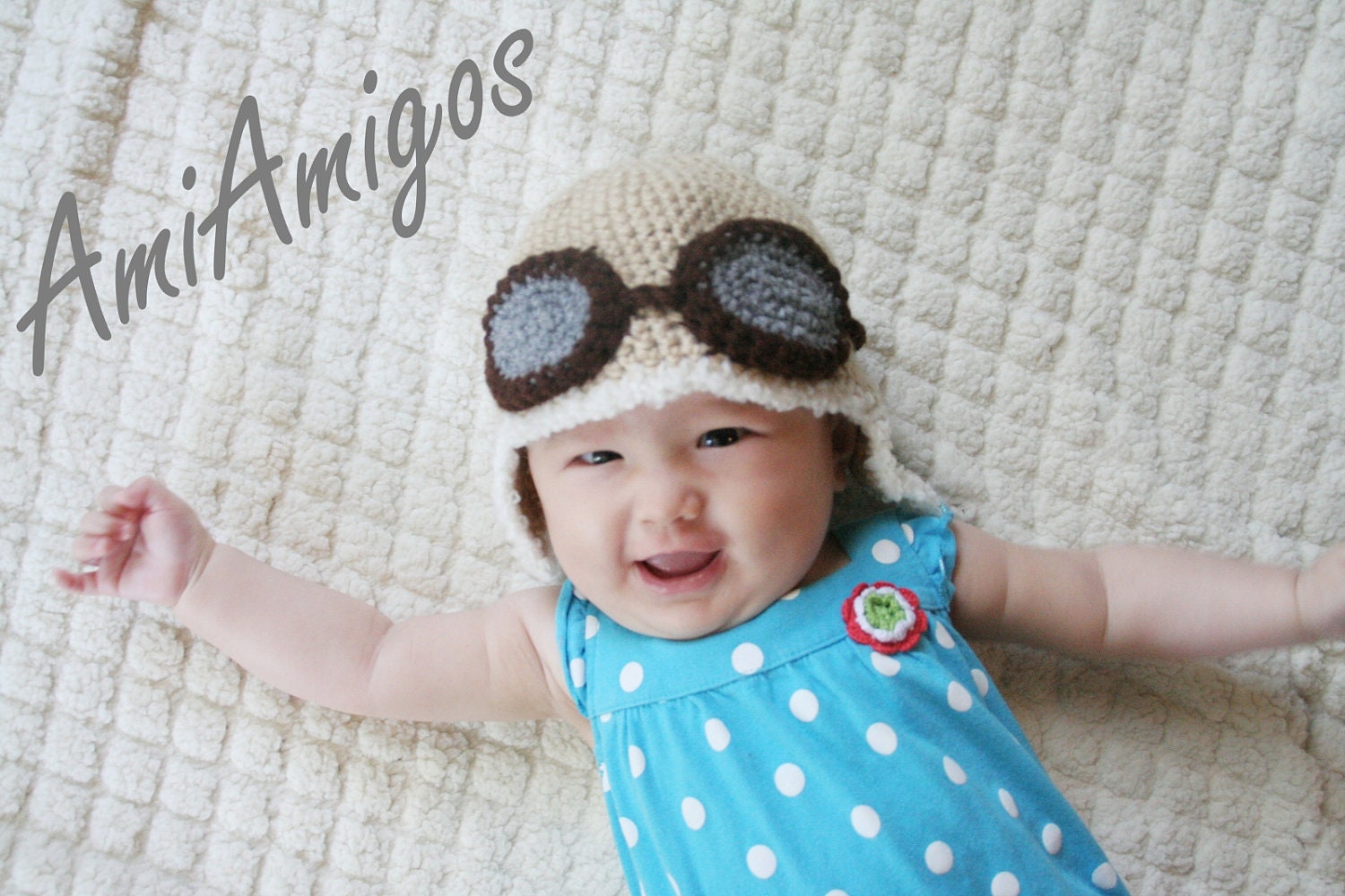 Crochet Aviator Hat (Tan Color - Newborn)
