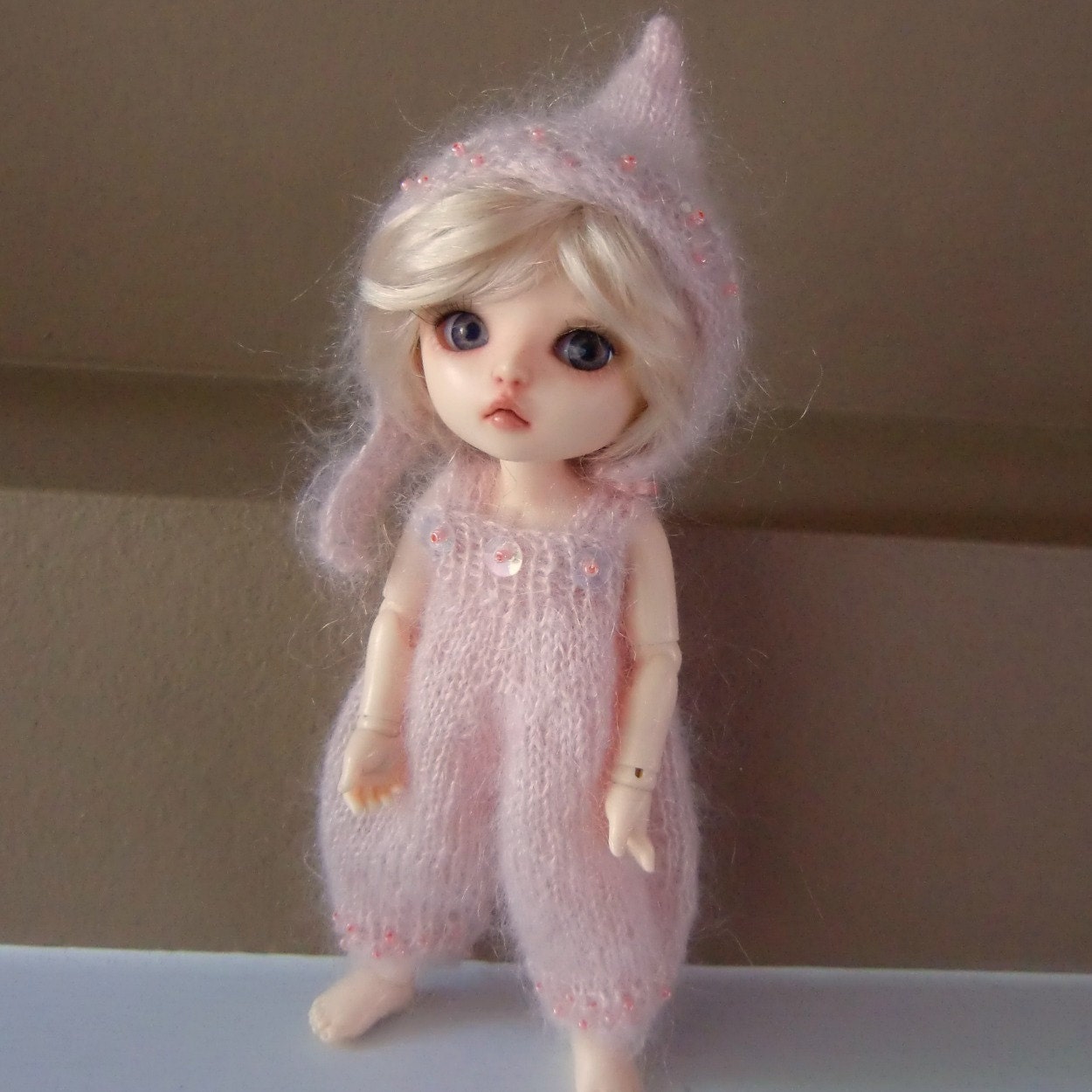 Pink Kidsilk Beaded Romper and Pixie Hat for Lati Yellow and Pukifee