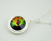 SALE 15% OFF Handmade Vitrail Medium Swarovski Crystal Necklace - Hues of Red, Yellow, Blue and Green - Sterling Silver