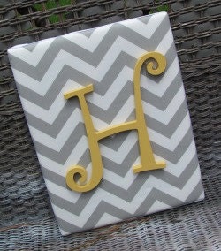 Wall Letters, 11x14, Gray Chevron, Nursery Letters, Gray and Yellow, Gray Nursery, Painted Letters, Wood Letters, Personalized, Monogram