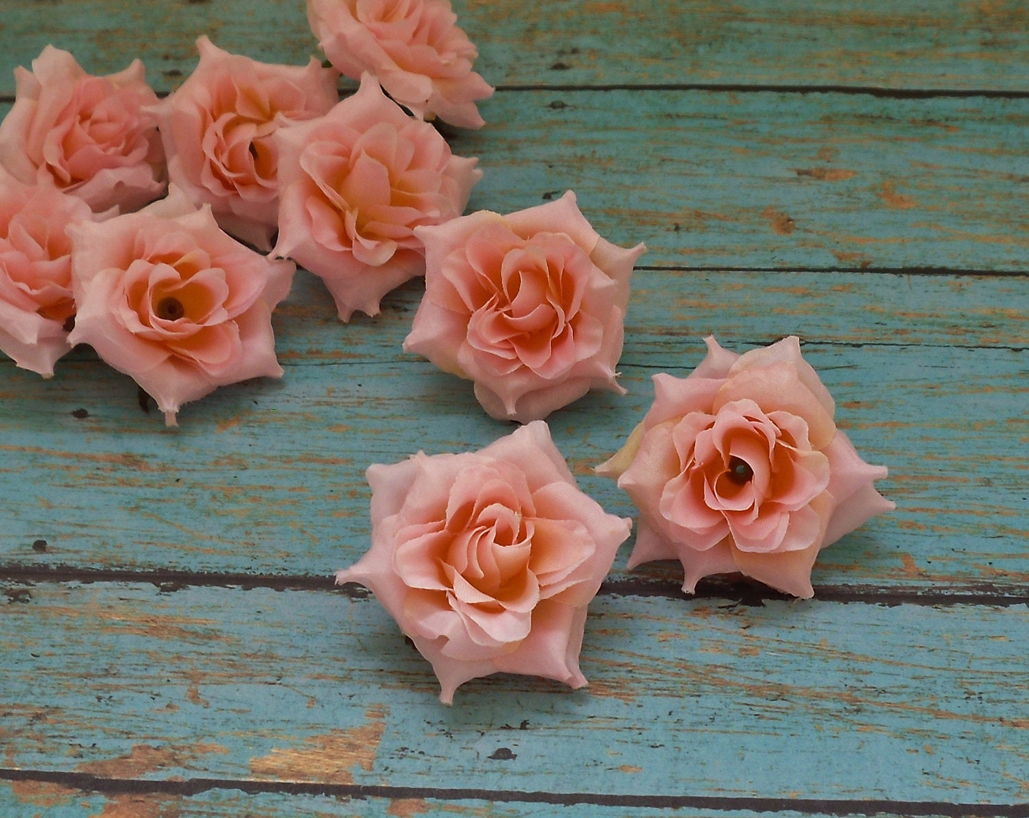 Silk FLowers - NINE Light Pink Mini Roses - 1.75 - 2 Inches - Artificial Flowers