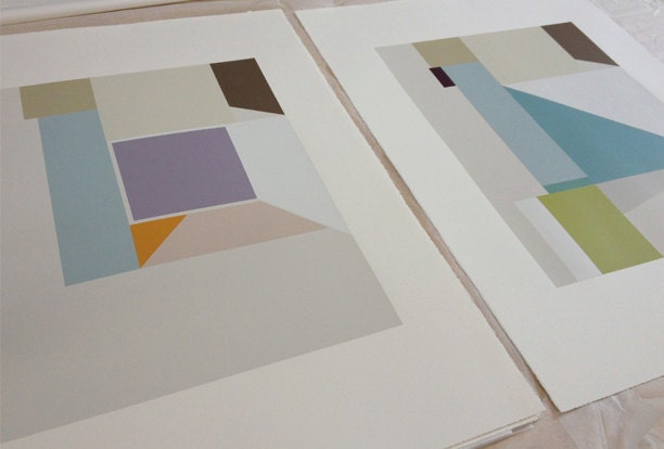 Large geometric modern screenprint in pastel shades, original and handmade, great home decor.