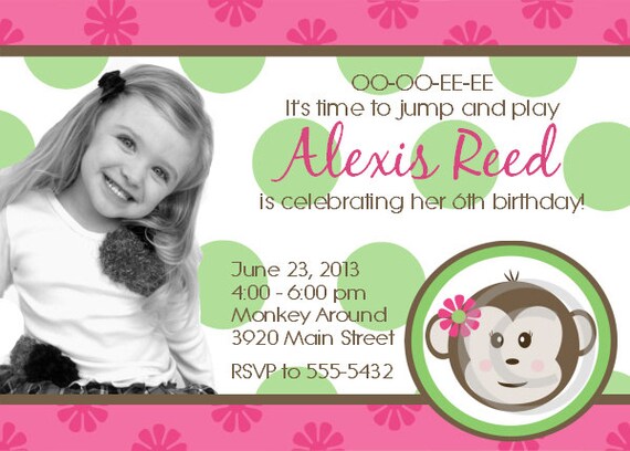 Mod Monkey Dots Printable Photo Invite for Birthday Party or Baby Shower DIY Invitation by BeeAndDaisy Il_570xn