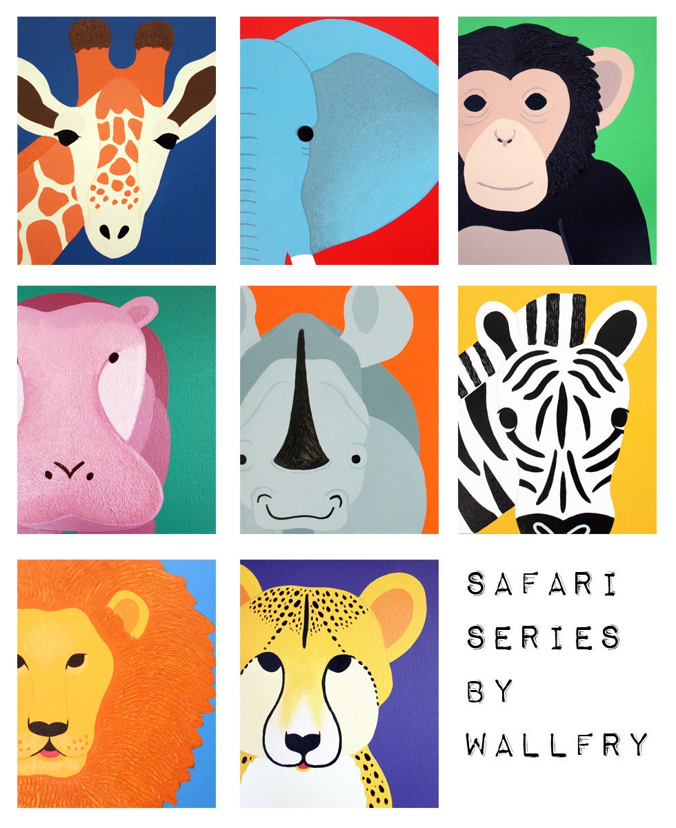 Art for children jungle baby nursery. Safari nursery art. Art for kids wall art. Zoo animal nursery decor, kids decor. Any 5 8x10 prints