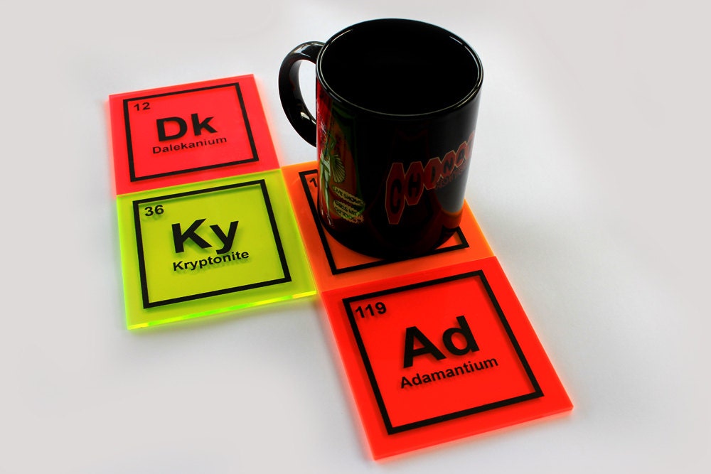 Periodic Table Science Fiction Fanboy Geek Wolverine Superman Avatar Dr Who Coasters
