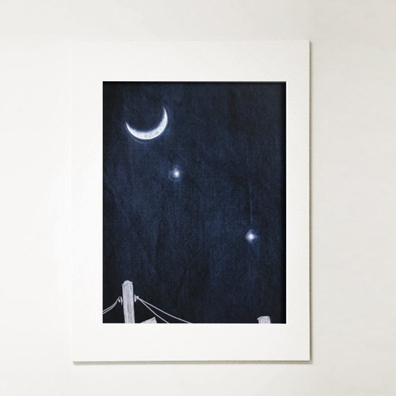 Celestial Spring Sky 8x10 art print, moon, night sky, blue, venus jupiter conjunction, astronomy home decor, star