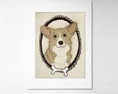 Customizable Corgi Portrait 5x7 digital print, custom pet portrait art, dog illustration, Pembroke Welsh Corgi, wall art