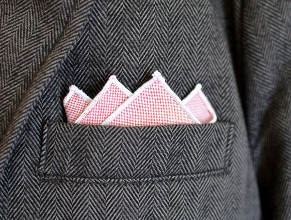 Men's Pocket Square in Red Oxford Cotton - handkerchief wedding groomsmen suit pink