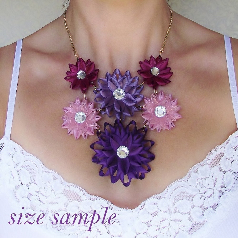 Pink Necklace - Bib Necklace, Pink Flower Necklace, Fancy Necklace, Bridesmaid Necklace, Fashion Jewelry