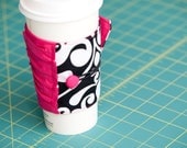 Coffee Cozy in Damask and Hot Pink Ruffle