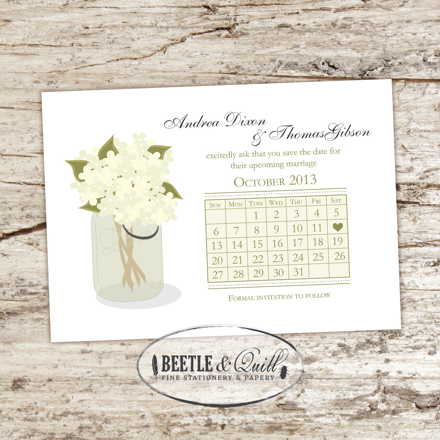Hydrangea Shabby Chic Printable Save the Date