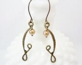 Antiqued Scroll and Swarovski Pearl Earrings - FREE Shipping