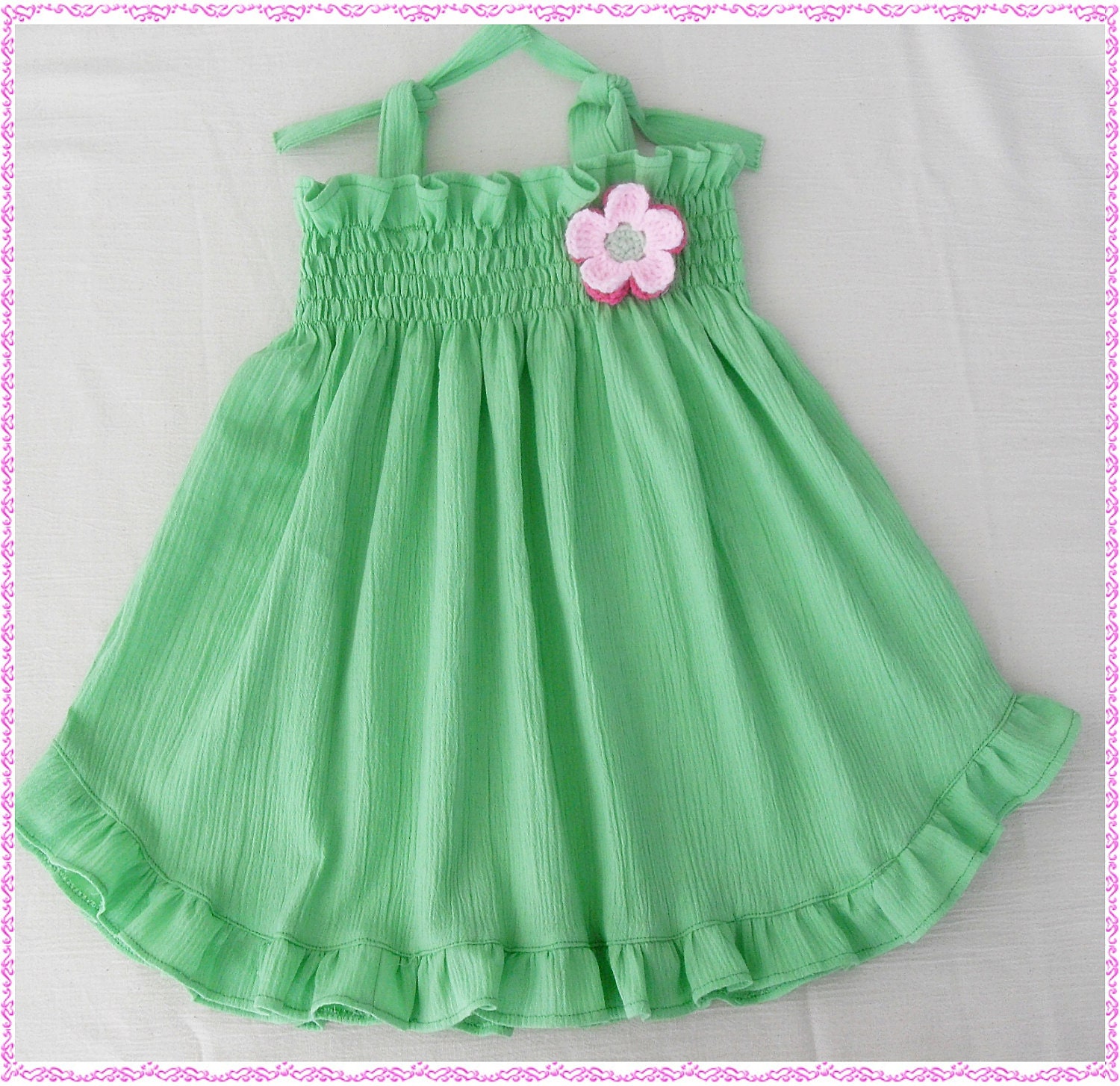 Natural cotton - green fabric Candy Dress for 2-3 years (Available in size 6 month to 3 years) toddlers for baby girls photo prop.