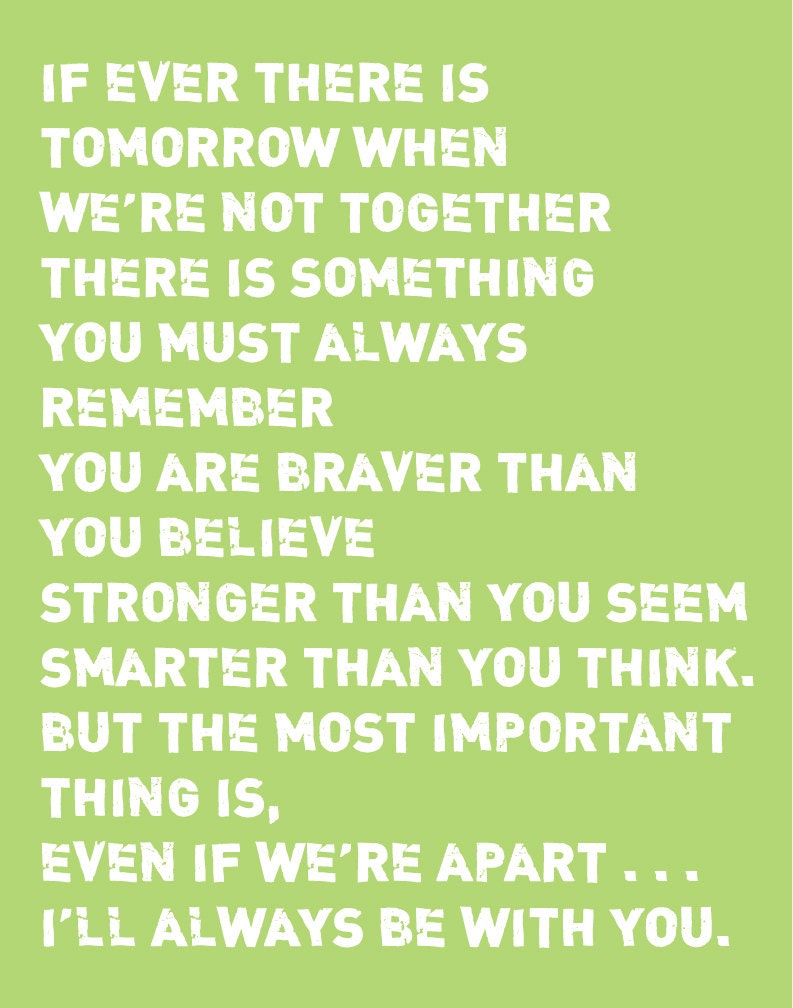 Inspirational Quote for Nursery - You Are Braver Than You Believe - Winnie the Pooh Quote - 8"x10"