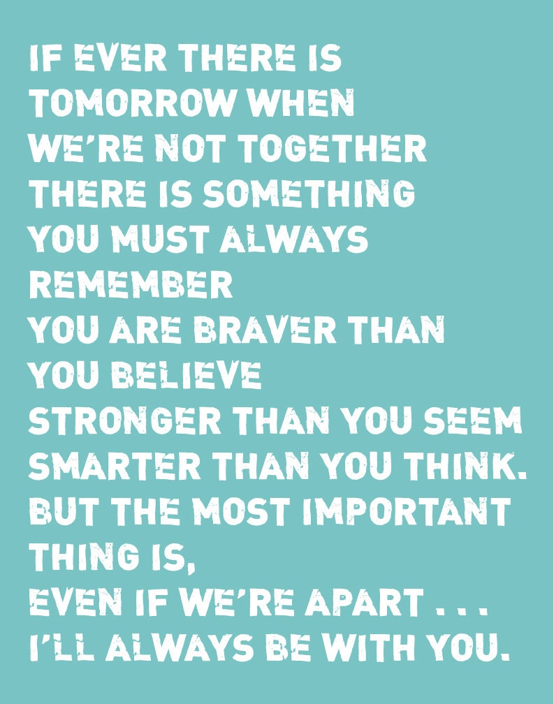 Inspirational Quote for Nursery - You Are Braver Than You Believe - Winnie the Pooh Quote - 8"x10"