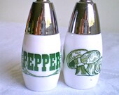 Vintage, Milk Glass, Salt and Pepper,  Mushrooms, Green, Home Decor,  Set of 2