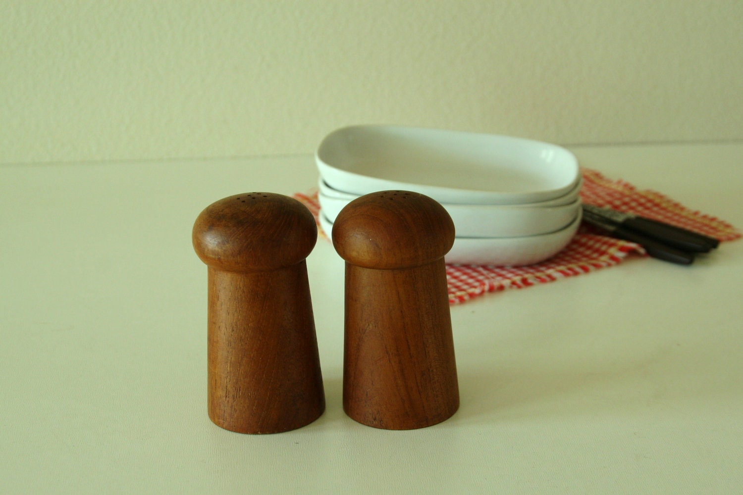 Vintage modern wood salt and pepper shakers