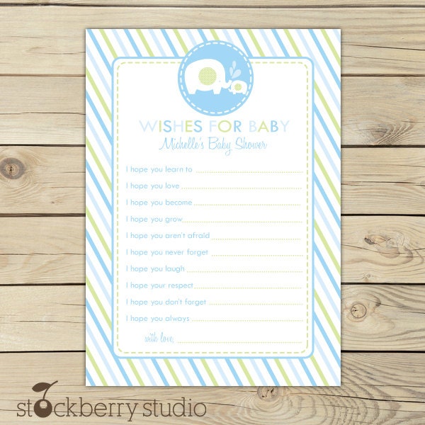 Elephant Boy Baby Shower Wishes for Baby Advice Printable Card Il_570xn