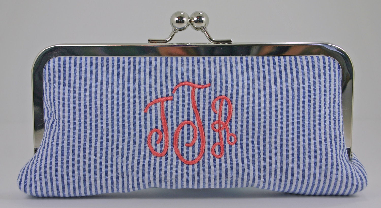 Monogrammed Seersucker Mini Clutch, Bridesmaid Gift, Easter Clutch