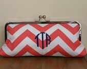Monogrammed Coral Chevron Clutch
