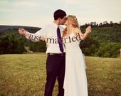 SHIPS PRIORITY.   2 Banners.  just married AND mr & mrs Banners.  Wedding Decorations.  Photo Prop.