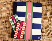 iPad2/3 or Kindle Fire folio - PREPPY STRIPE pattern with custom monogram