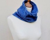 Casual Knit Cowl Neck Warmer Blue Wool Women