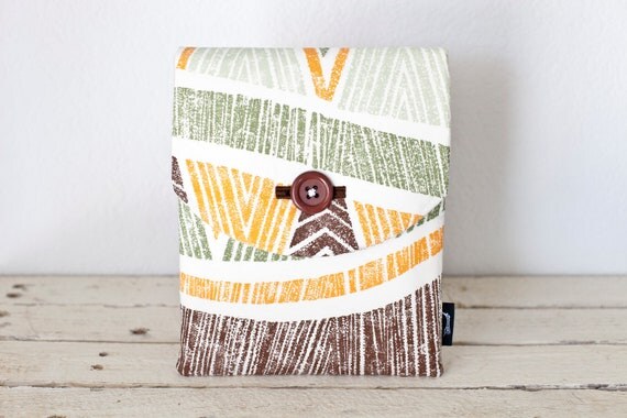 iPad Case, iPad Sleeve, iPad Cover - "Cabana" - Padded with Pocket & Button - Tiki, Tropical, Orange, Green, Brown