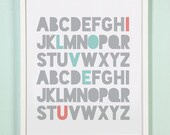11x14 ABC Print. I love you Minimalist Print. Alphabet Love. Typography Print. Mint and Coral