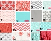 Custom Crib Bedding - 2 piece Set - coral grey and aqua