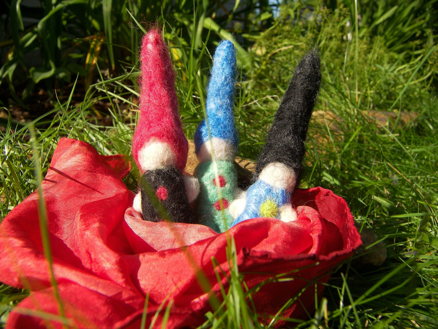 3pc Waldorf-Inspired Hand Felted Play Toy Gnome Dolls