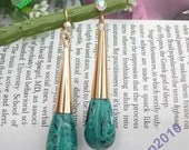 Pretty retro gold 3d drop shape blue color pendant earrings vintage style