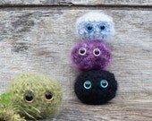 Green Forest Scrappy Buddy Puff Ball with Gold Safety Eyes and Crocheted with Green Fuzzy Wool Blend Yarn