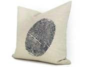 Fingerprint pillow case - Navy blue fingerprint image on natural beige cotton canvas throw pillow cover - 16x16 decorative pillow cover - ClassicByNature