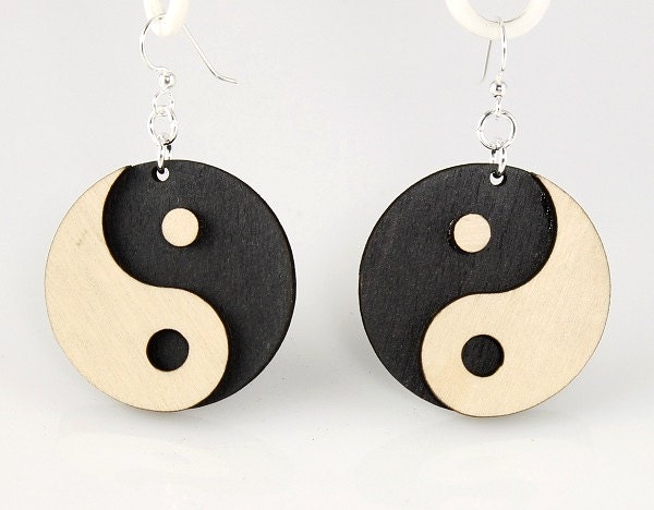 Yin Yang laser Cut Wood Earrings