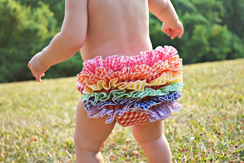 Rainbow Gingham Mini Ruffle Diaper Cover Baby Bloomer