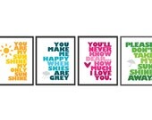 S A L E // You are my sunshine - Set of Four 8x10 prints - Yellow - Blue - Pink - Green