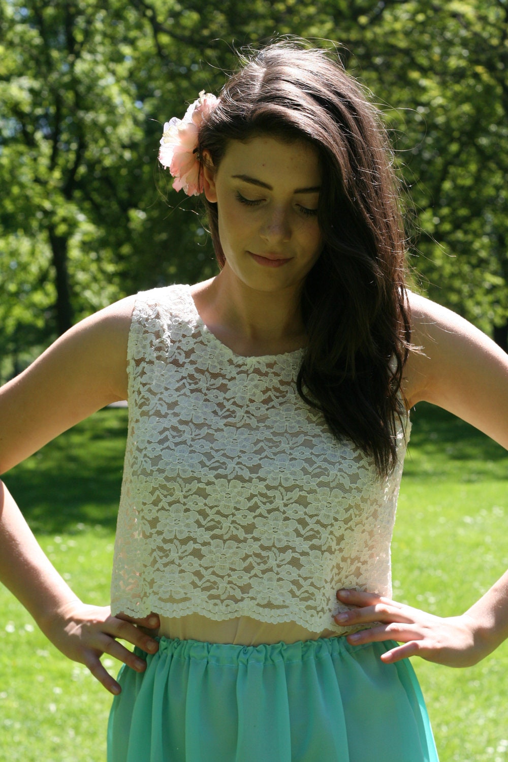 Handmade Pretty Lace Scalloped Edge Crop Top
