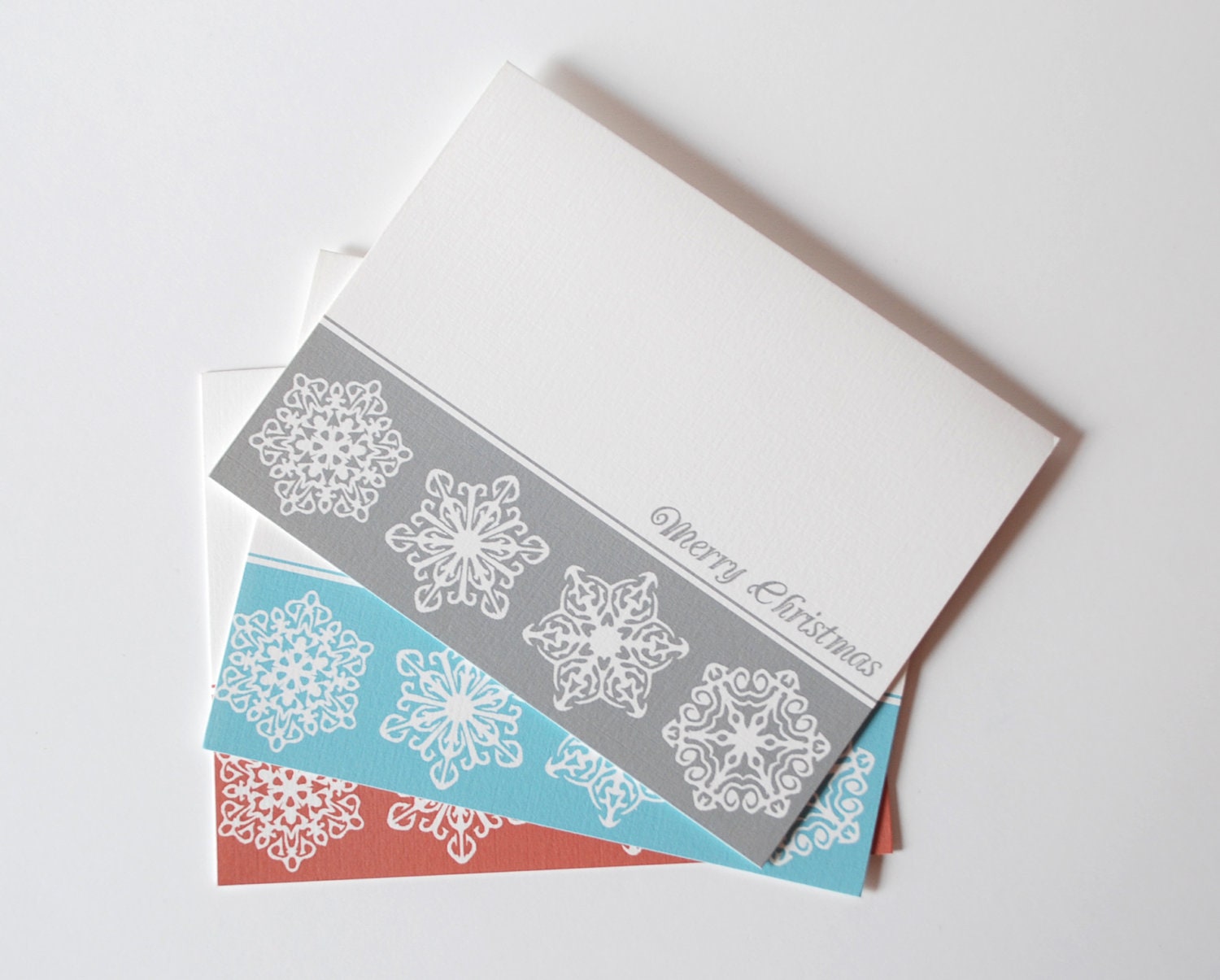 Merry Christmas Cards with Snowflakes - Set of 12 - Choose Your Colors