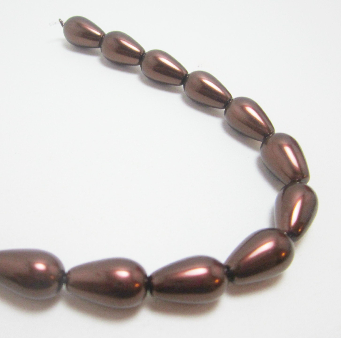 Chocolate Brown Teardrop Glass Pearls Large 1 Strand 4362