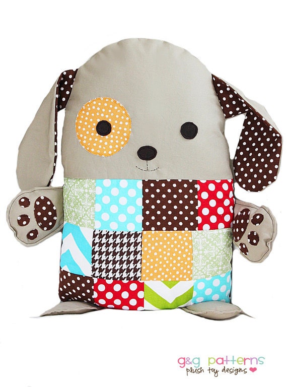 Patchwork Sewing Pattern Stuffed Toy Dog Pillow PDF Sewing Pattern