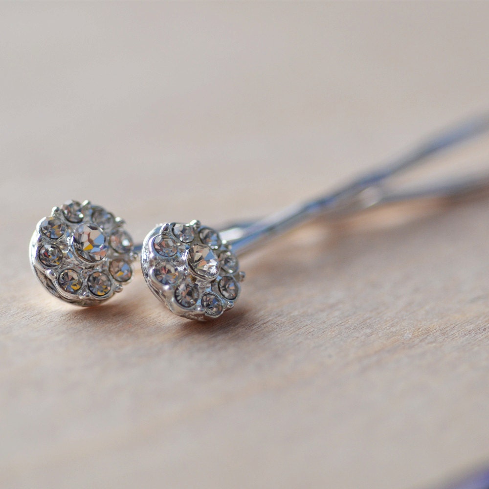 Bobby Pins Set of Two Silver Plated Crystal Sparkle Grad Graduation Formal Delicate Dainty Bride Wedding Bridemaid Flower