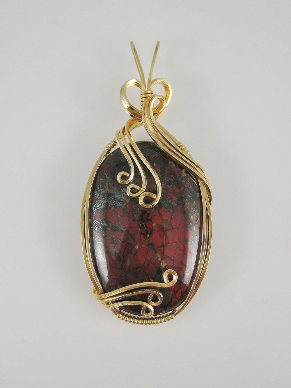 Brecciated jasper and gold wire wrapped pendant