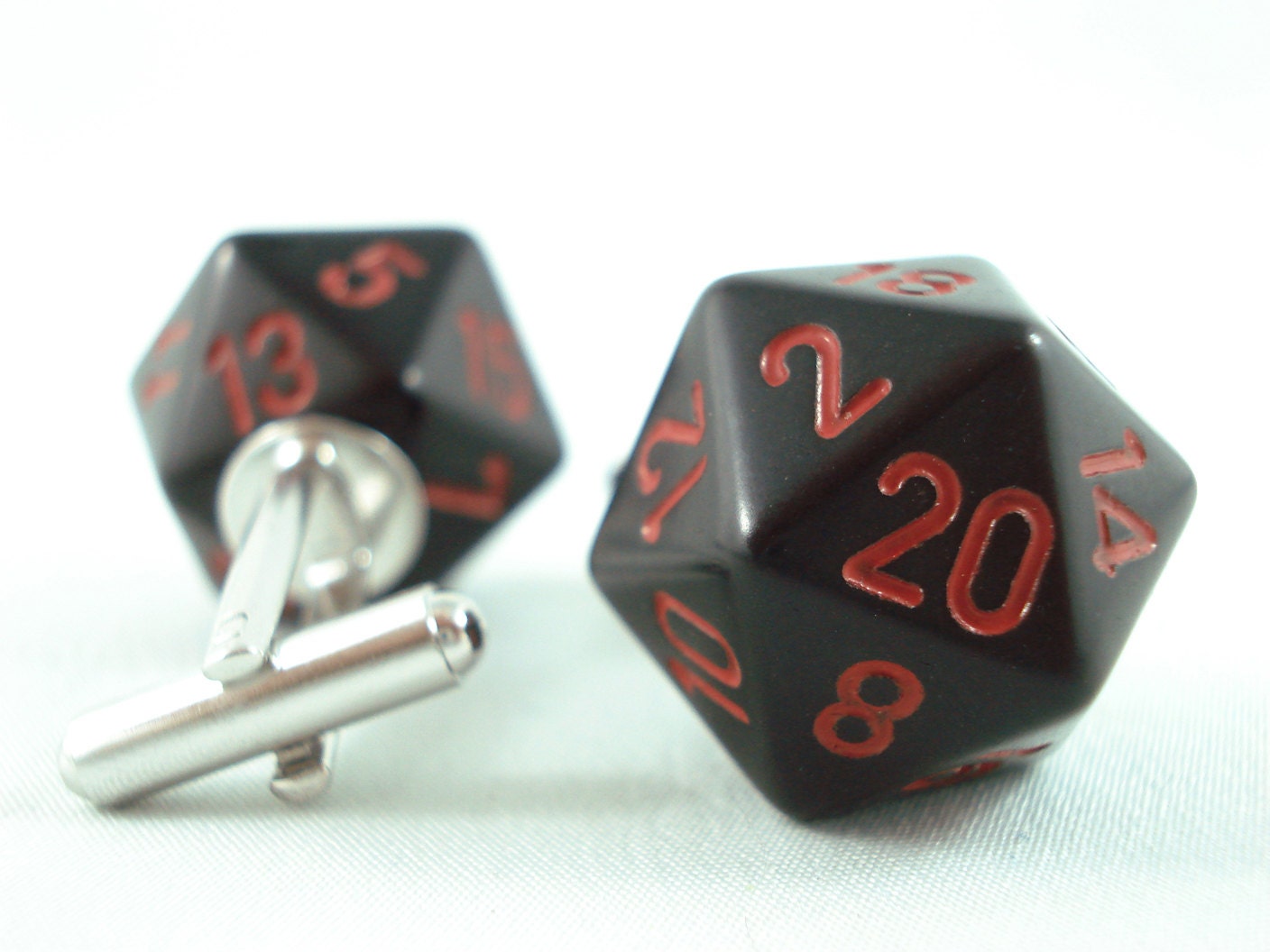 Black and Red Opaque D20 Cufflinks