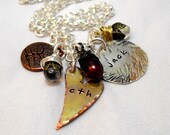 Handstamped Rustic necklace, Personalized engravable Silver charms, Mixed Metals custom Necklace, Tree Charm necklace, Mom Necklace